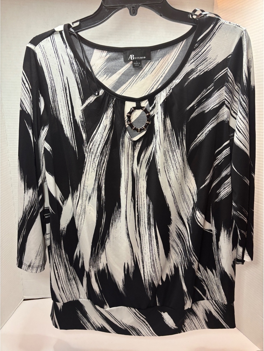 AB Studio black and white abstract print top